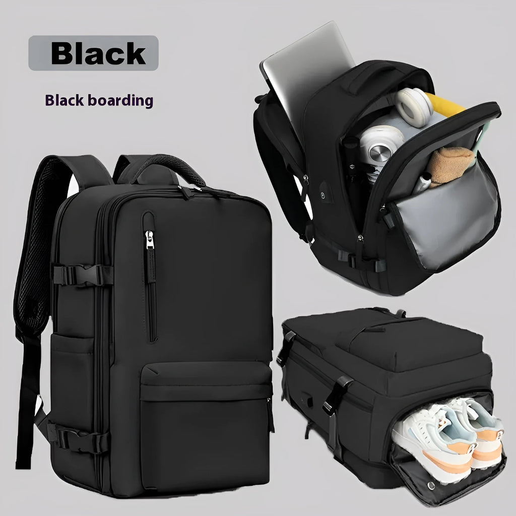 Women's large capacity lightweight Oxford cloth travel backpack in forest green colour with curved shoulder straps