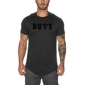 Men's plain gym shirt in cotton-spandex blend fabric showing colour options including army green, black, and white