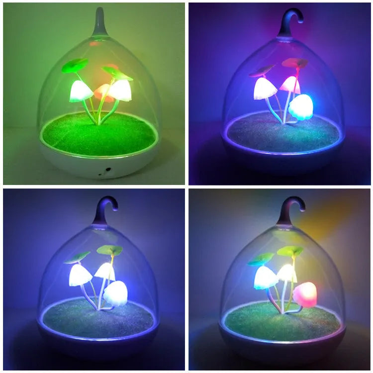 Colourful mushroom touch table lamp with PVC shade, 140x140x170mm, seven light colours