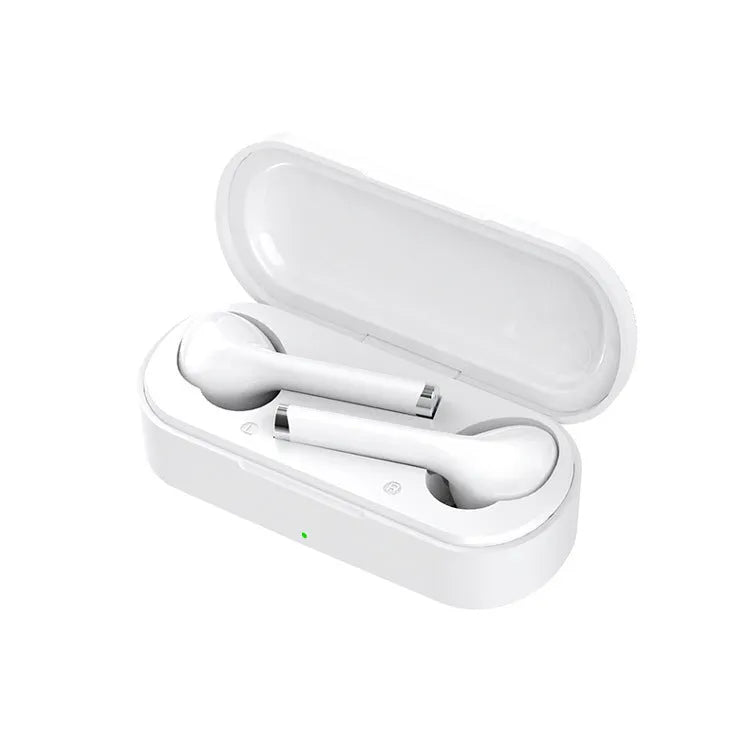 Black and white true wireless Bluetooth 5.0 earphones with USB charging case