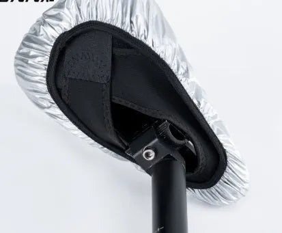 Silver polyester bicycle saddle rain cover for outdoor cycling, average size