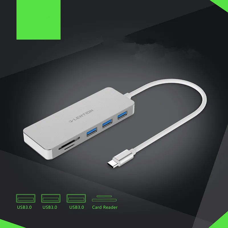 USB 3.0 hub multi-function card reader with three USB ports and SD TF card slots in dark grey