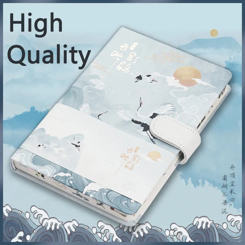 Retro style A5 handbook with full colour page illustrations and wire binding open on table