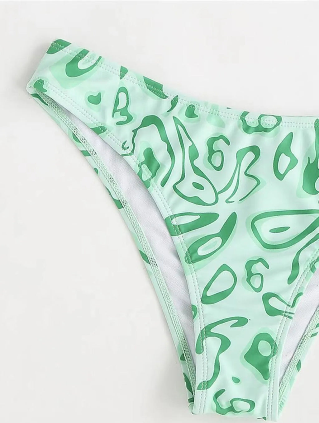 Green floral bandeau bikini split swimsuit with high elasticity polyester fabric