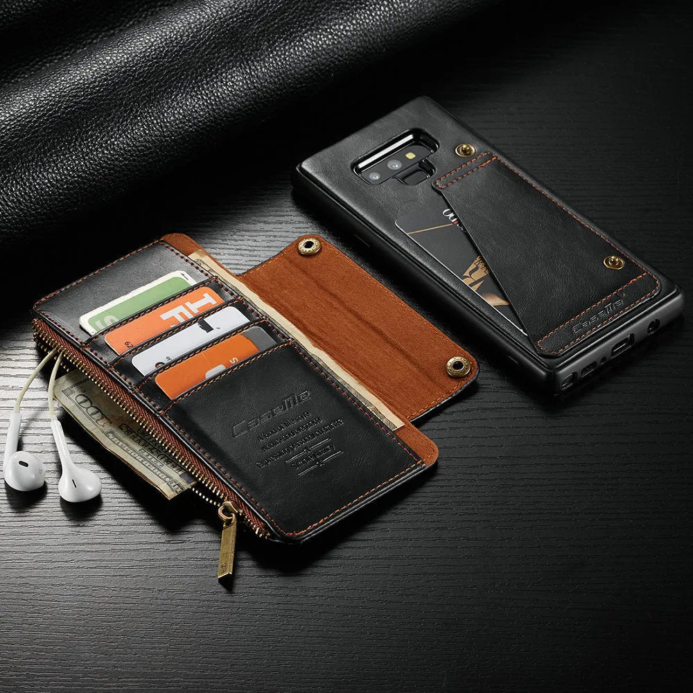 Black leather flip phone case for Samsung Galaxy Note 9 smartphone