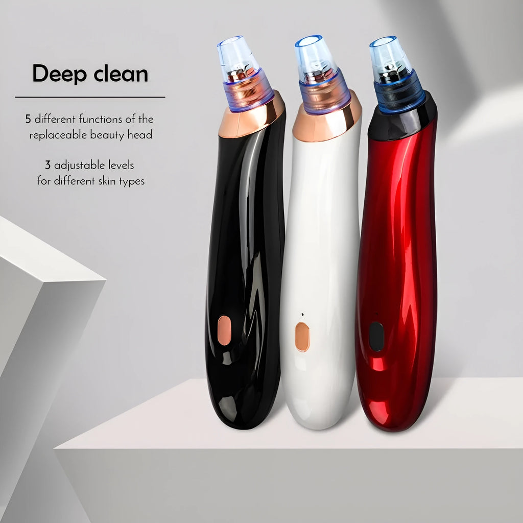 Electric blackhead remover pore cleaner with five nozzle attachments in handheld design