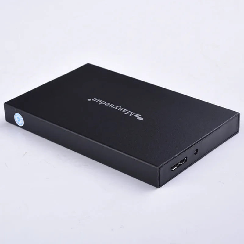 2.5 inch metal mobile hard drive in silver grey, blue, pink, red, or black with data cable and protective cover