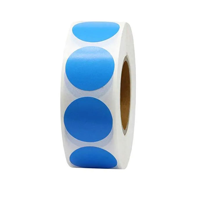 Roll of 500 chroma label colour code stickers, 2.5cm each, in ten colours with permanent glue