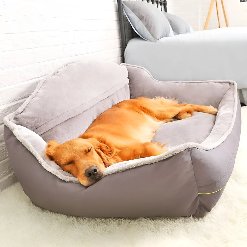 Grey dog bed sofa bed with raised edges and foam padding in XL size