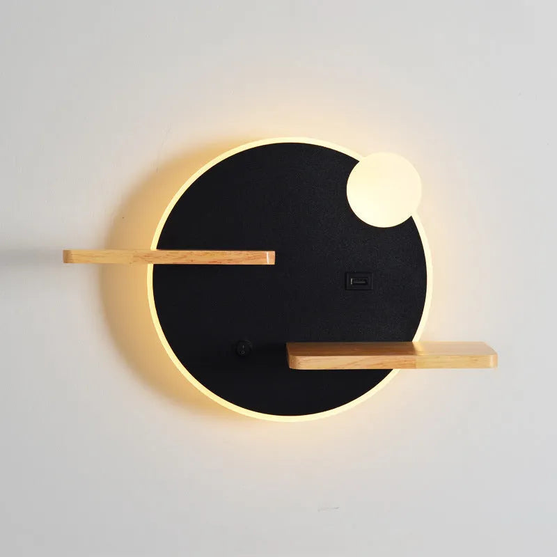 Bedside lamp with phone charging function in round or square design with black, gold or white acrylic shade
