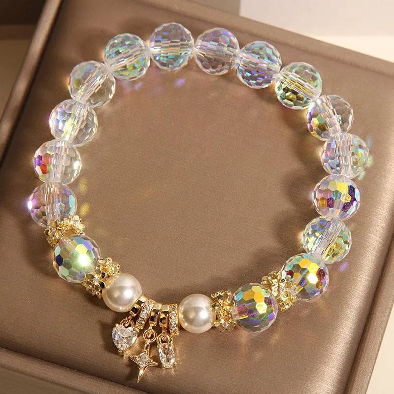 Colorful crystal bracelet for women, snowflake design, metal, white colour option, light luxury style