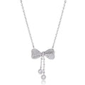 S925 sterling silver bow pendant necklace on O-ring chain, silver electroplated finish