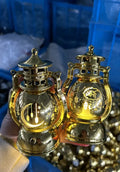Eid Mubarak laser carved LED lantern in gold or silver, 12.5cm tall, with A1 or A2 Middle East pattern