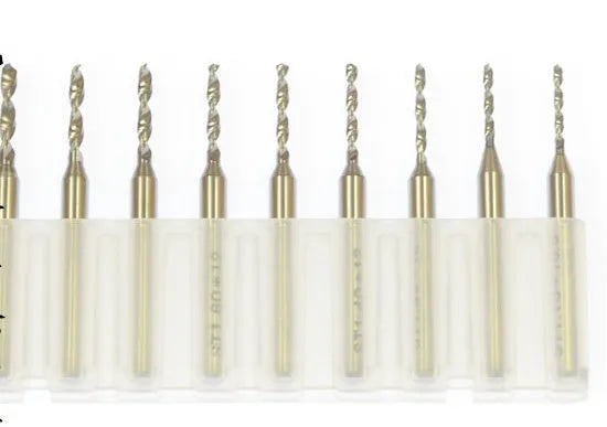 Close-up of imported tungsten carbide micro engraving bits for industrial electronics and precision machining.