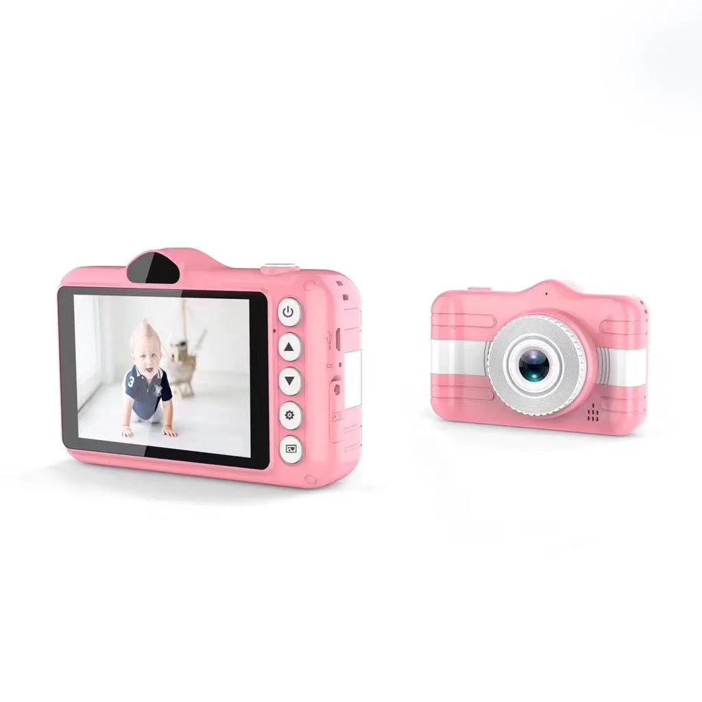 3.5 inch large screen cartoon digital HD camera for kids in pink with anti-fall silicone case