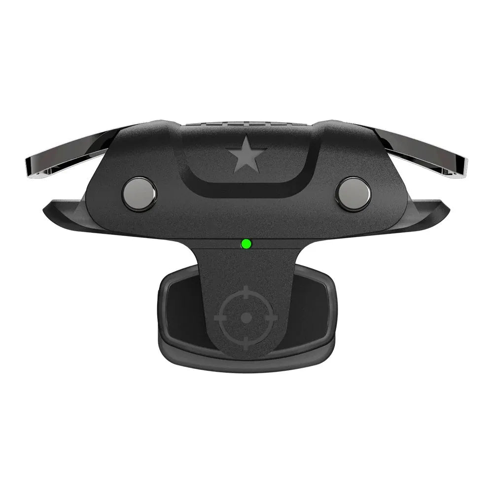 Compact black F5 Bluetooth game controller for mobile phones next to a smartphone.