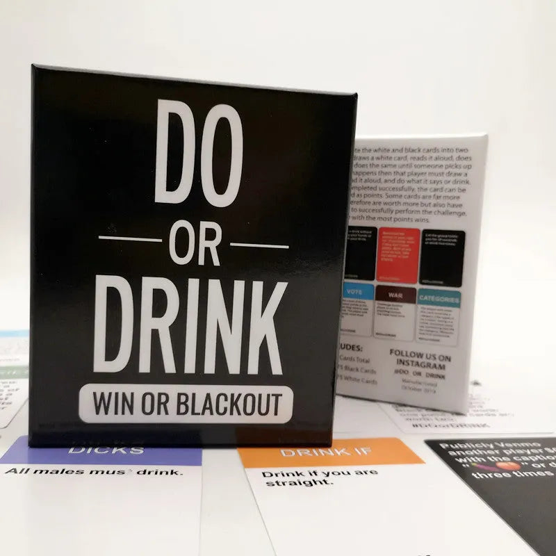 DO OR DRINK board game card set in colour box with coated paper cards for interactive party play