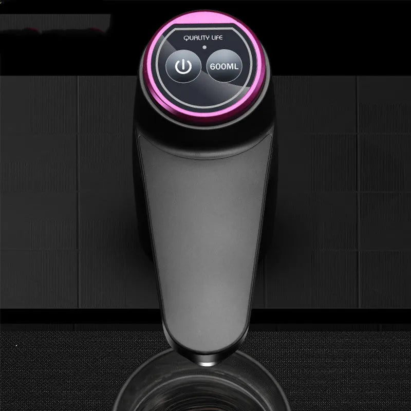 Dark grey touch automatic water dispenser on a kitchen countertop with soft hose and USB cable