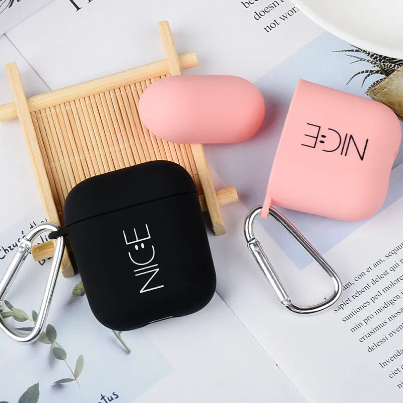 PC material wireless headset back cover compatible with Apple AirPods in black or pink with decorative patterns