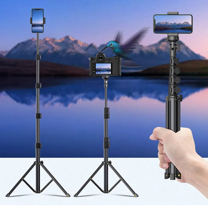 Black selfie stick tripod compatible with iPhone, aluminium alloy, five sections, 45cm shrink height