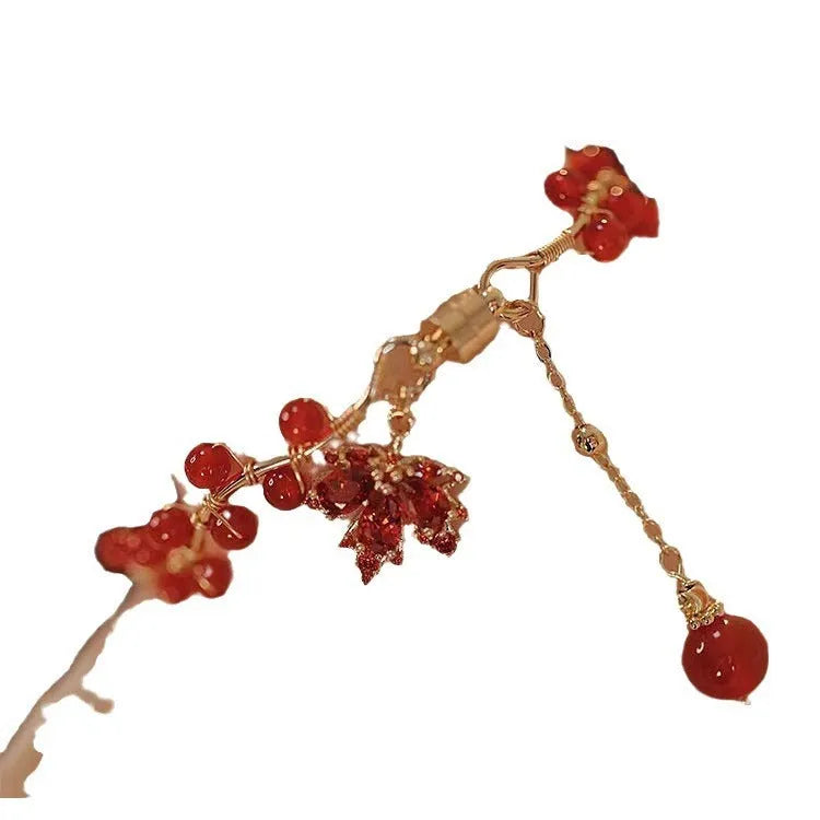Red ginkgo leaf magnetic alloy bracelet with electroplated finish and leaf links