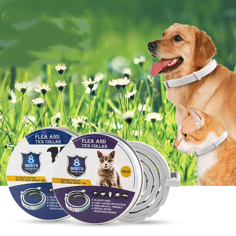 Adjustable pet anti-mosquito collar for cat and dog, made from TPR silica gel with natural plant extracts, providing 8 months flea and insect protection