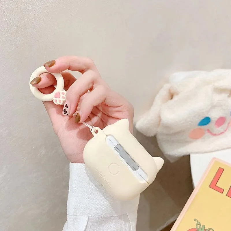 Cat claw silicone headphone case for Airpods with pink cat ear design and ring rope