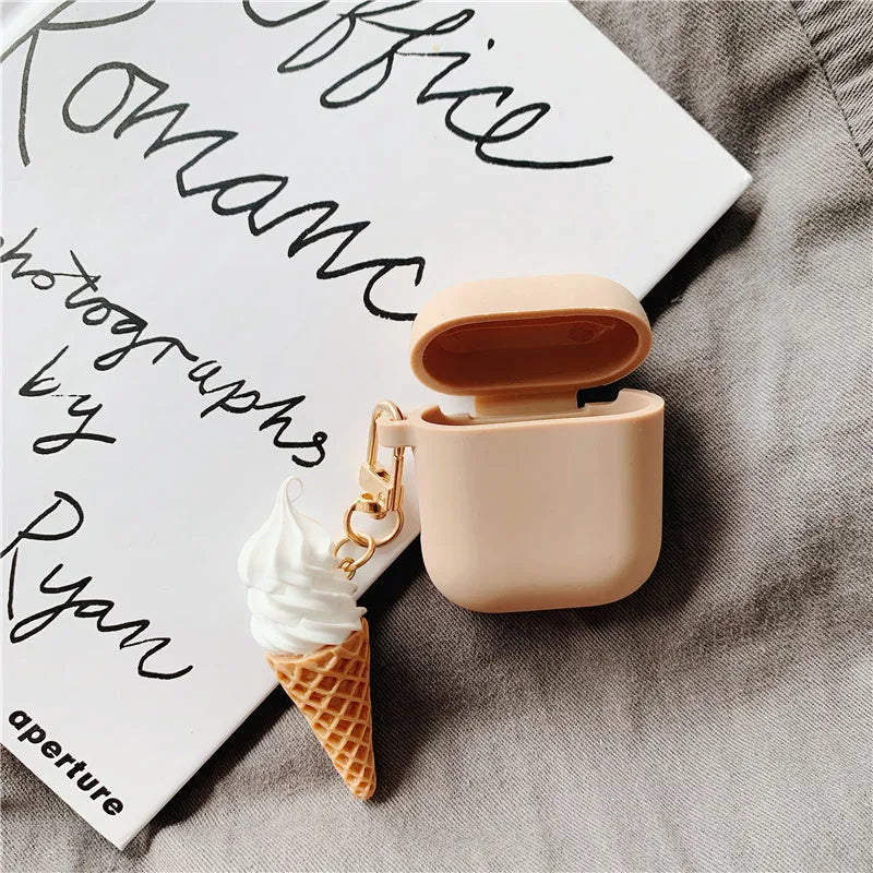 Colourful silicone cover case for Apple AirPods 2 wireless earbuds featuring a cylinder ice cream design.