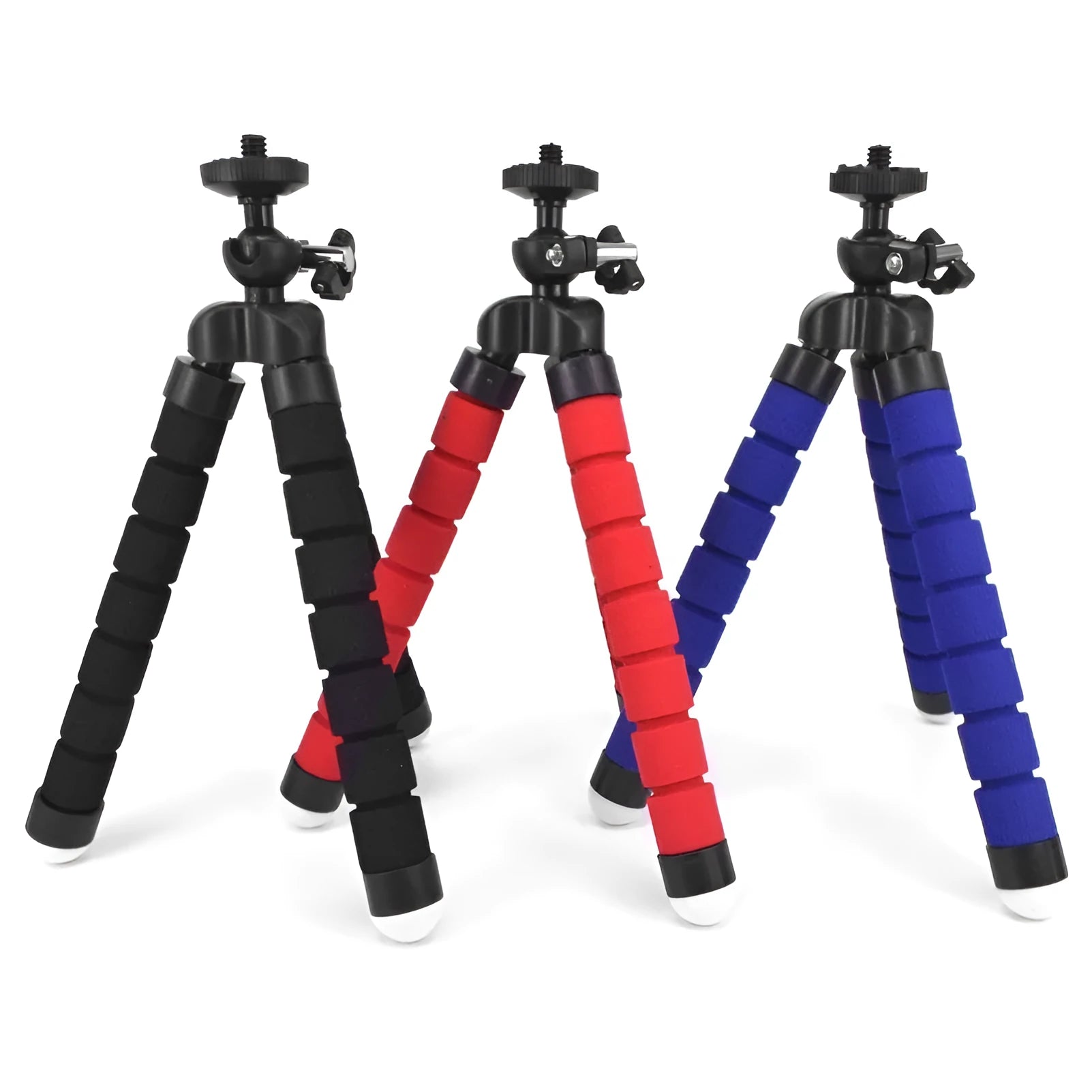 Black flexible octopus tripod with legs wrapped around a pole holding a smartphone
