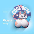 Blue corgi bottom 3D mouse pad with raised wrist cushion on a desk