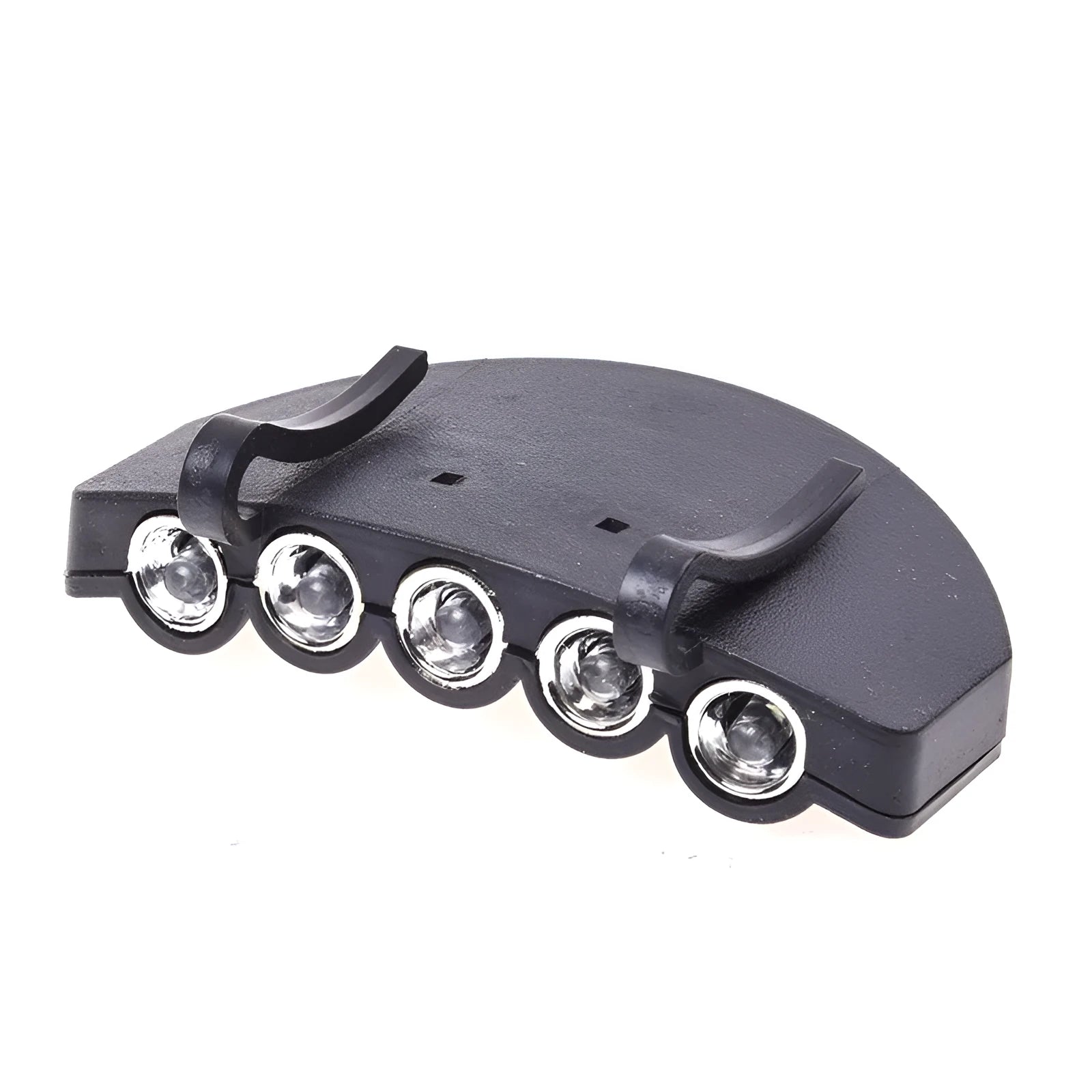 Black fishing headlight clip cap lamp with 5 high brightness LEDs on a cap visor