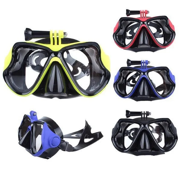 Sports DV diving glasses with camera mount for GoPro and action cameras, available in yellow red blue black