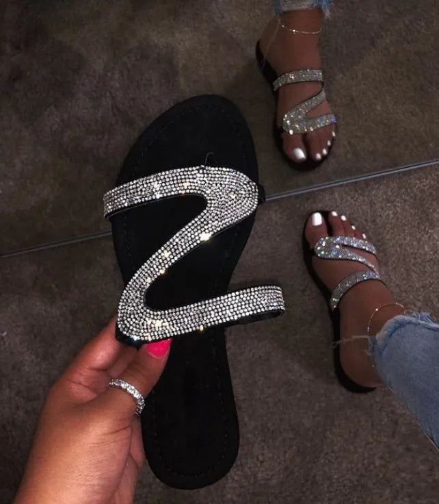 Flat diamond sandals slippers for women beach wear EVA upper black colour plain pattern