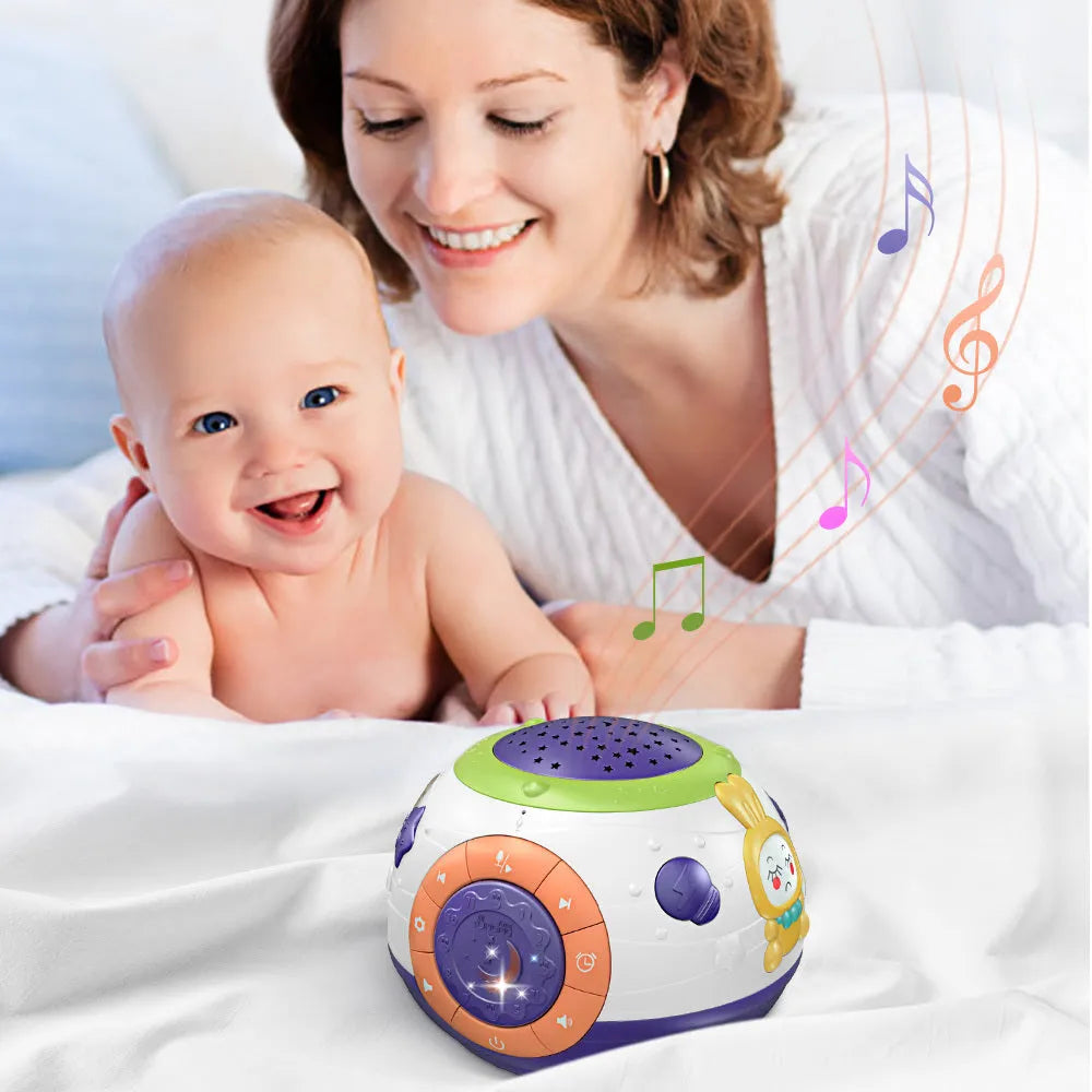 White starry sky night light projector for children with control buttons on top