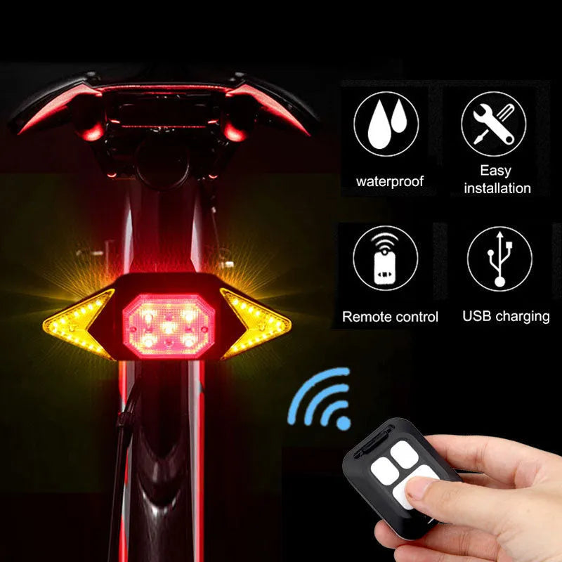 USB rechargeable bicycle turn signal LED light black with remote control for night safety