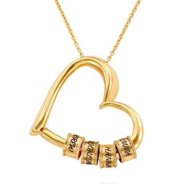 Personalised heart name pendant necklace in silver alloy with beaded lettering and box chain