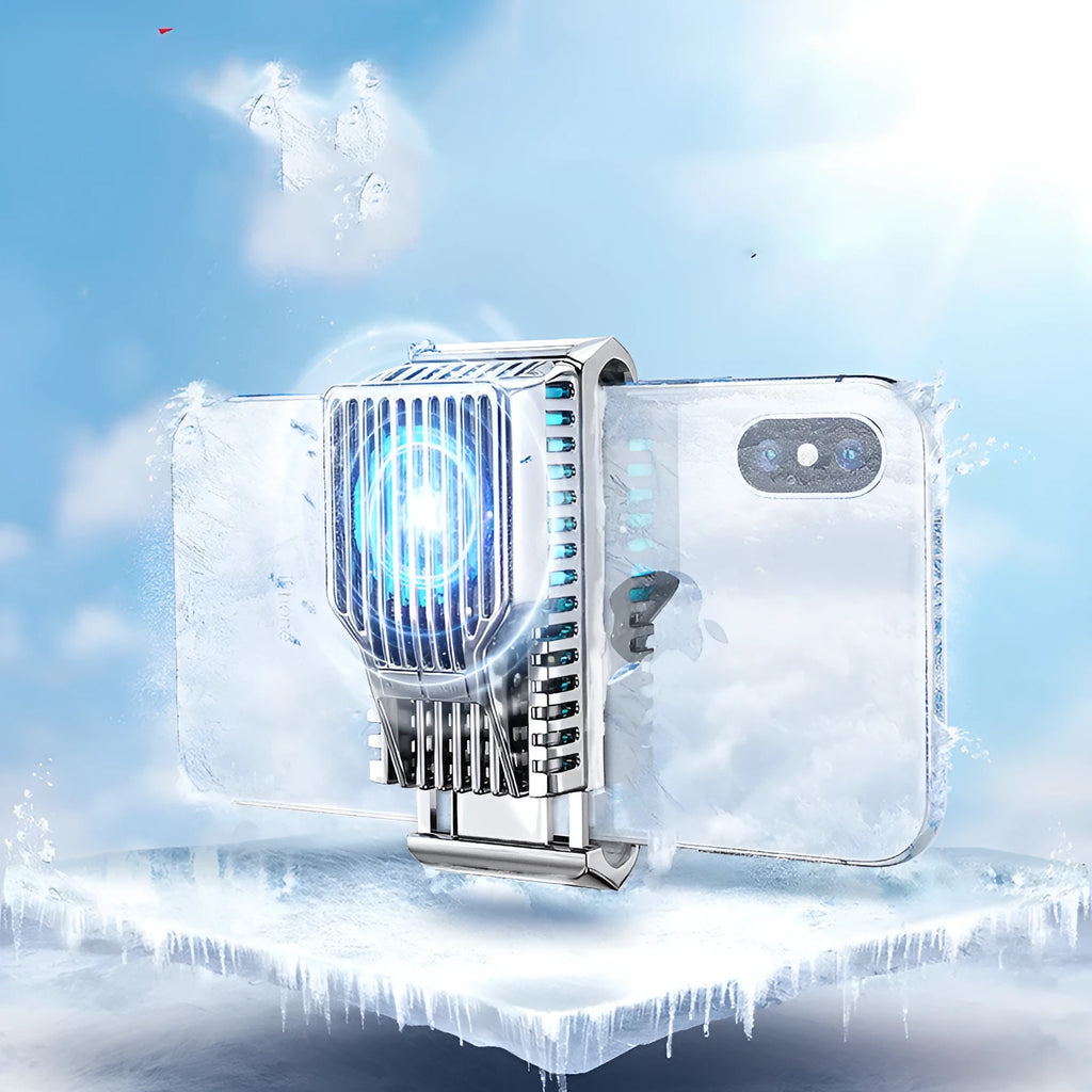 Black mobile phone radiator clip cooler with aluminum alloy and ceramic construction on phone