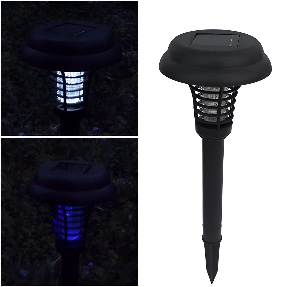 Black solar insect killing mosquito lawn lamp with UV purple light and white LED for garden pest control