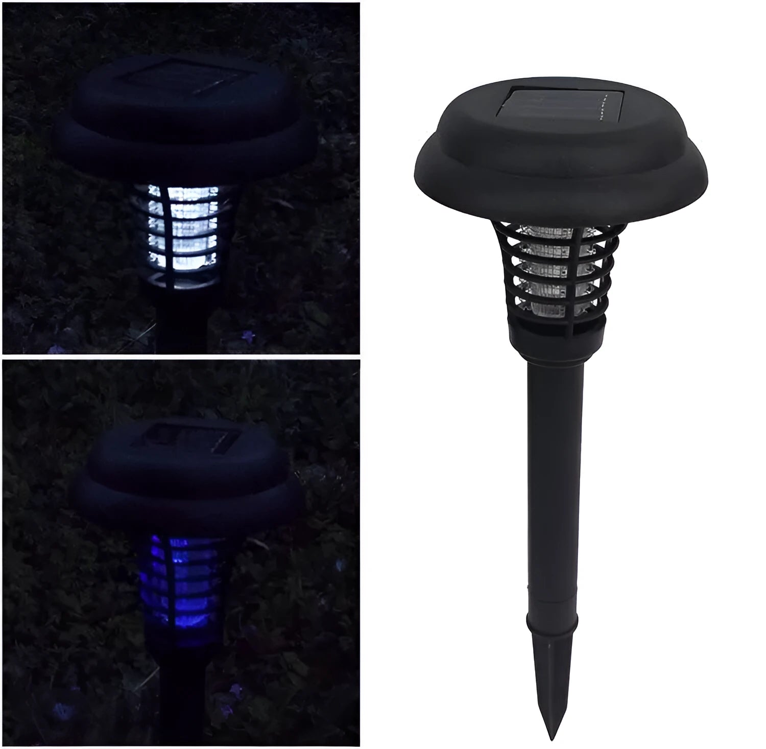 Black solar insect killing mosquito lawn lamp with UV purple light and white LED for garden pest control