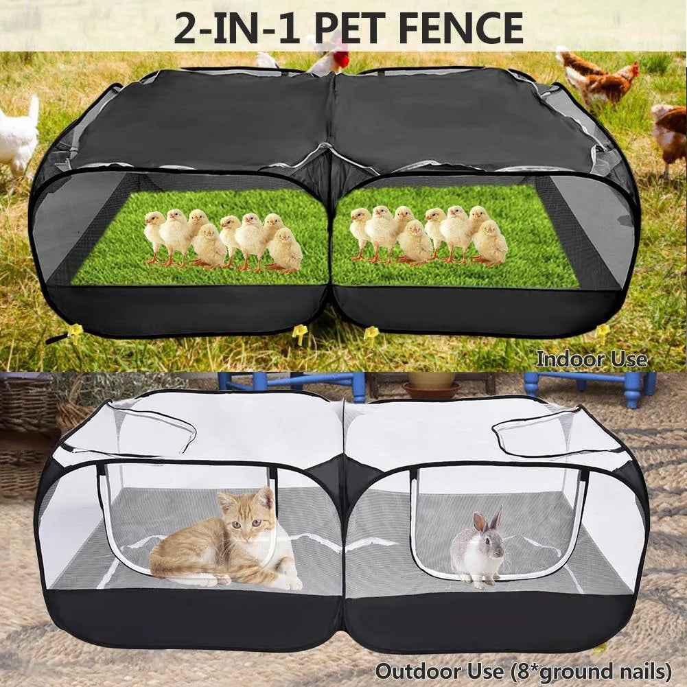 2 in 1 polyester pet playpen, 185 x 64cm, in black or blue, with 8 ground nails and removable bottom