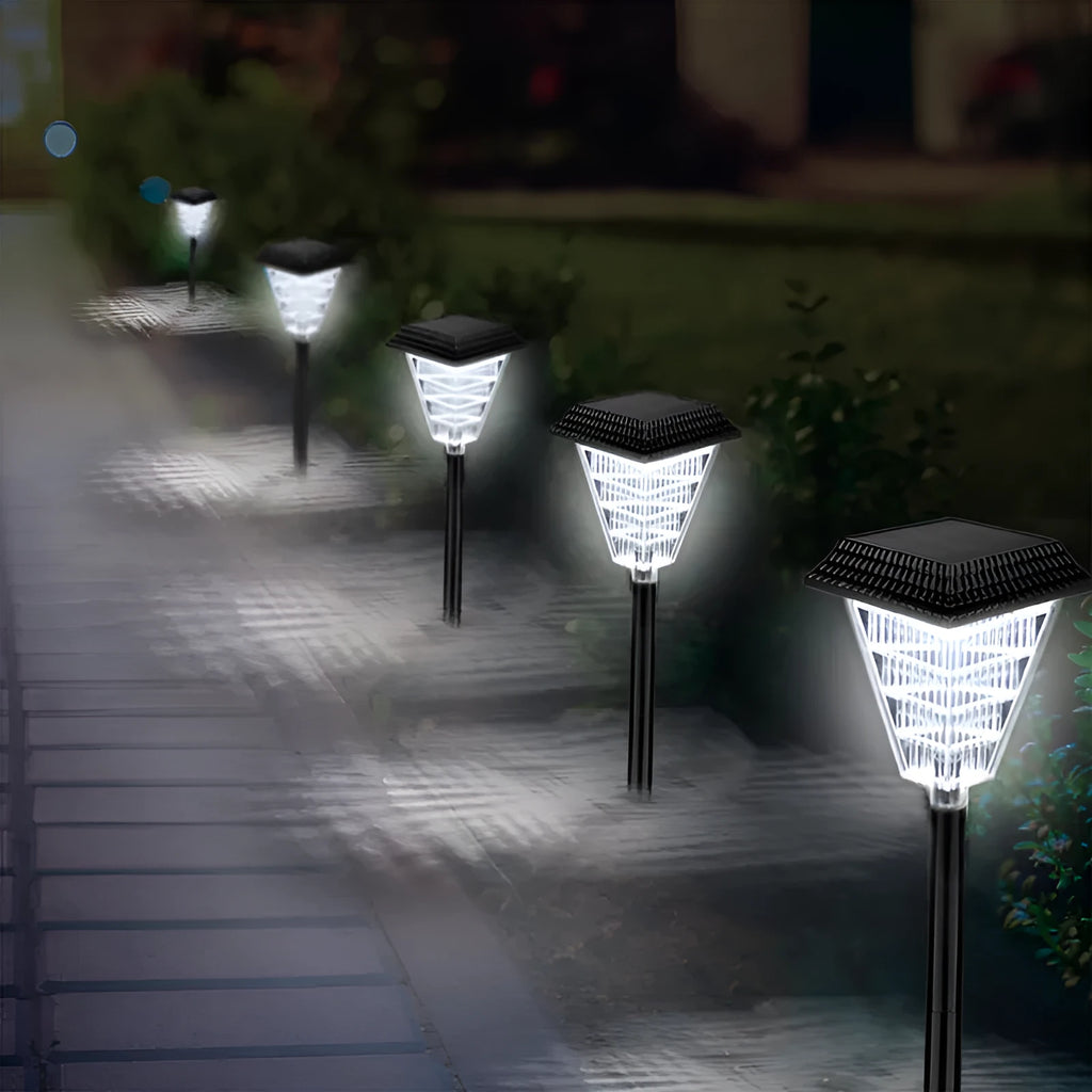 Solar garden light with 12 LED 80 lumens, IP65 ABS body, six colour options including flame light