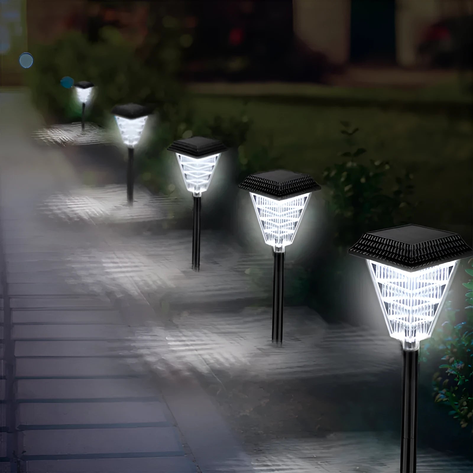 Solar garden light with 12 LED 80 lumens, IP65 ABS body, six colour options including flame light