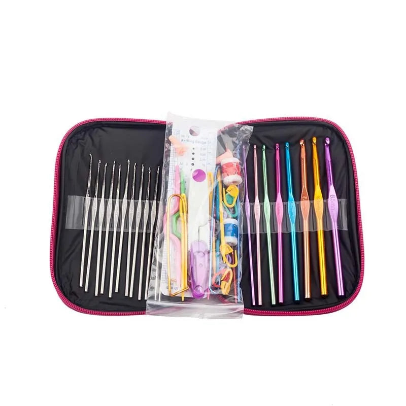 Stainless steel crochet hook set with 24 sizes from 0.6mm to 8.0mm, single colour, for wool crochet and knitting