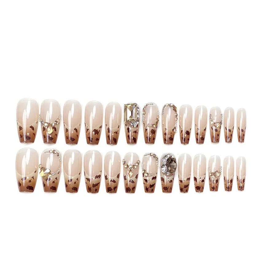 Leopard print wearable nail armor set with advanced flash finish on a white background