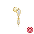 S925 sterling silver geometric kite earrings with rhinestones and a dangling chain tassel in a gold tone finish.