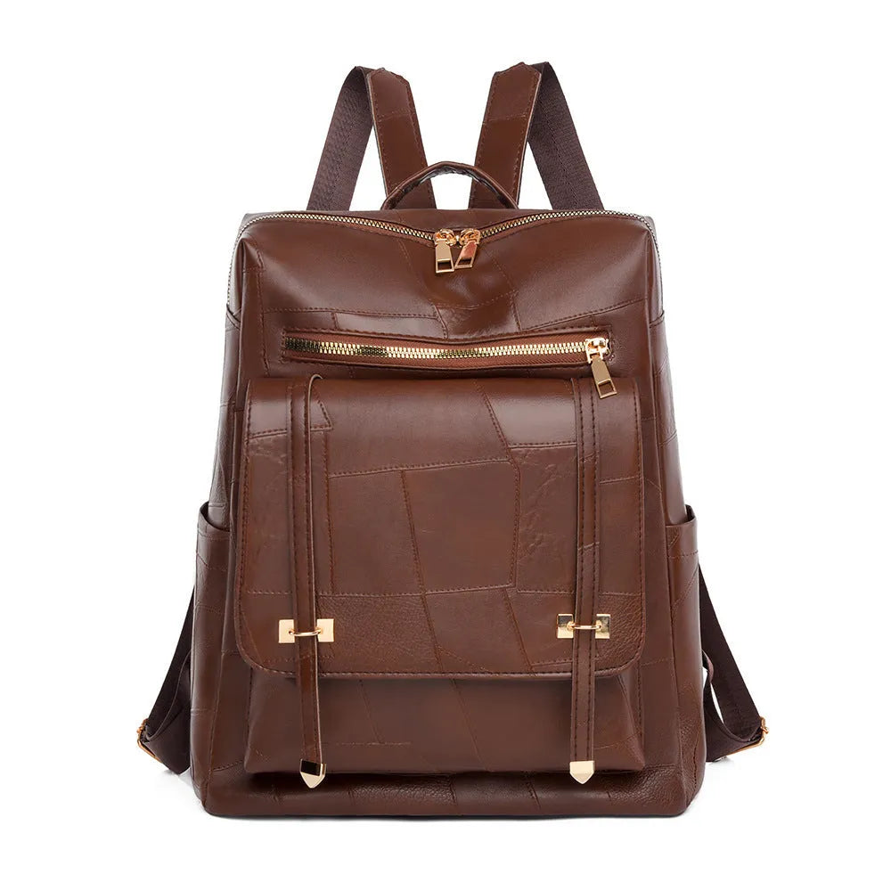 Retro women's backpack in high-grade PU soft leather, dual-use design, waterproof, available in beige, black, brown, coffee