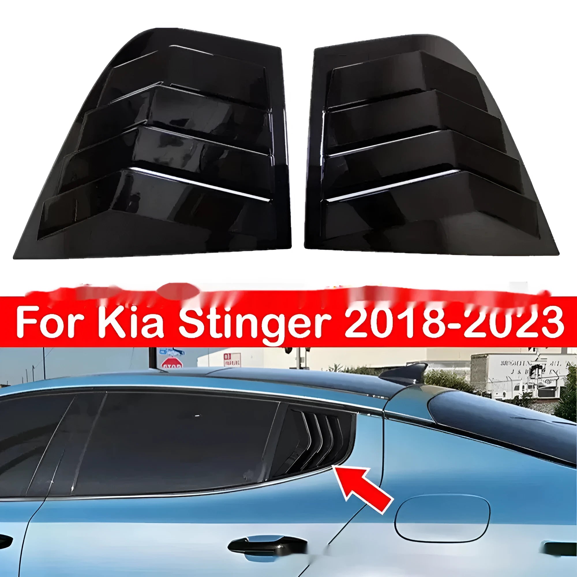 Rear triangle shutter carbon fibre decoration bright black for Kia Stinger outer trim pair