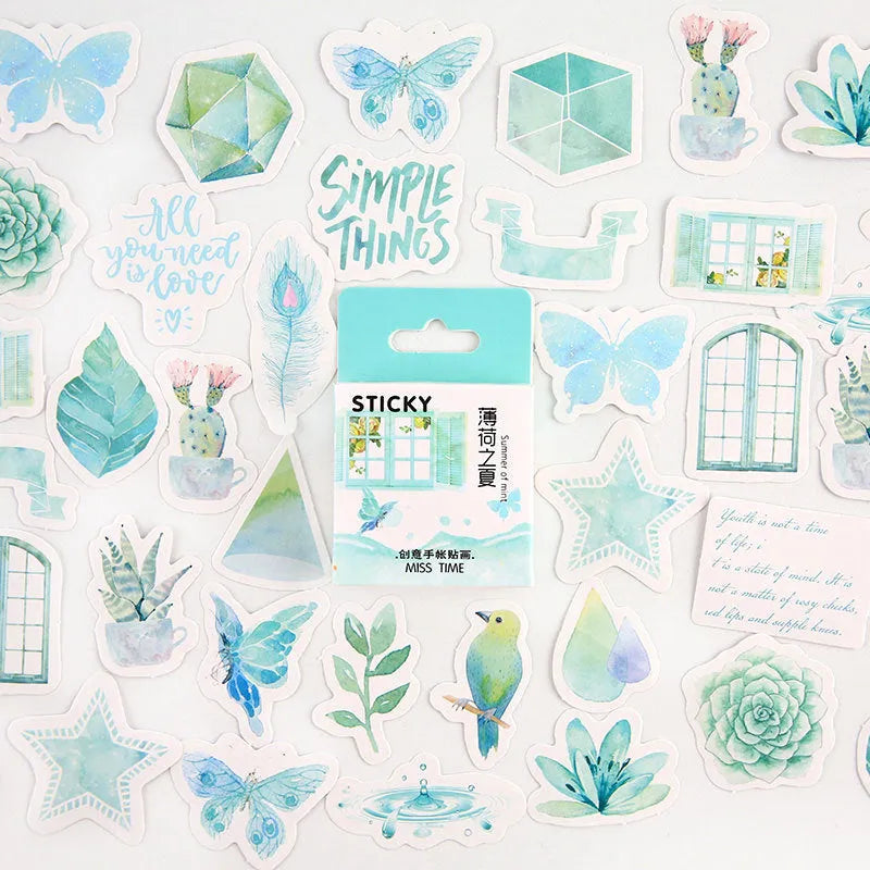 Creative cartoon decorative sticker set with 46 small pattern designs in nine colour themes