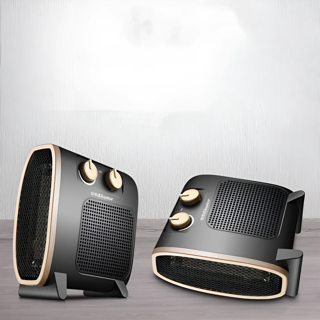 White ceramic electric fan heater with mechanical controls and timer for rooms up to 20 square metres