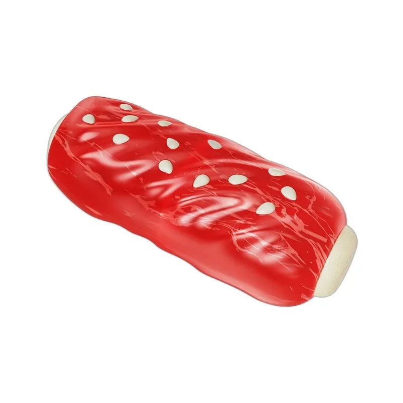 Primary coloured plastic molar rod dog chew toy with ridges and a treat cavity